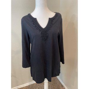 Tommy Bahama Black LS V Neck Blouse
